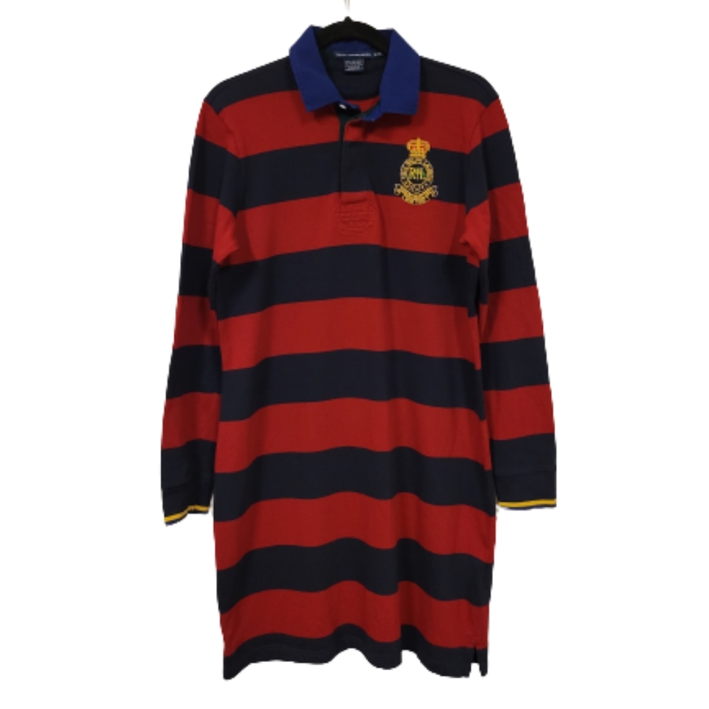 Ralph Lauren Red and Navy Stripe Rugby Polo Dress with Crest